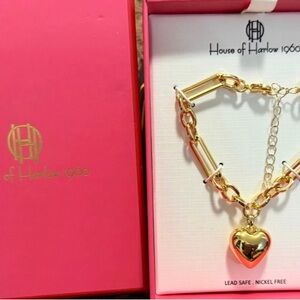 House of Harlow 1960 Gold Heart Charm Bracelet